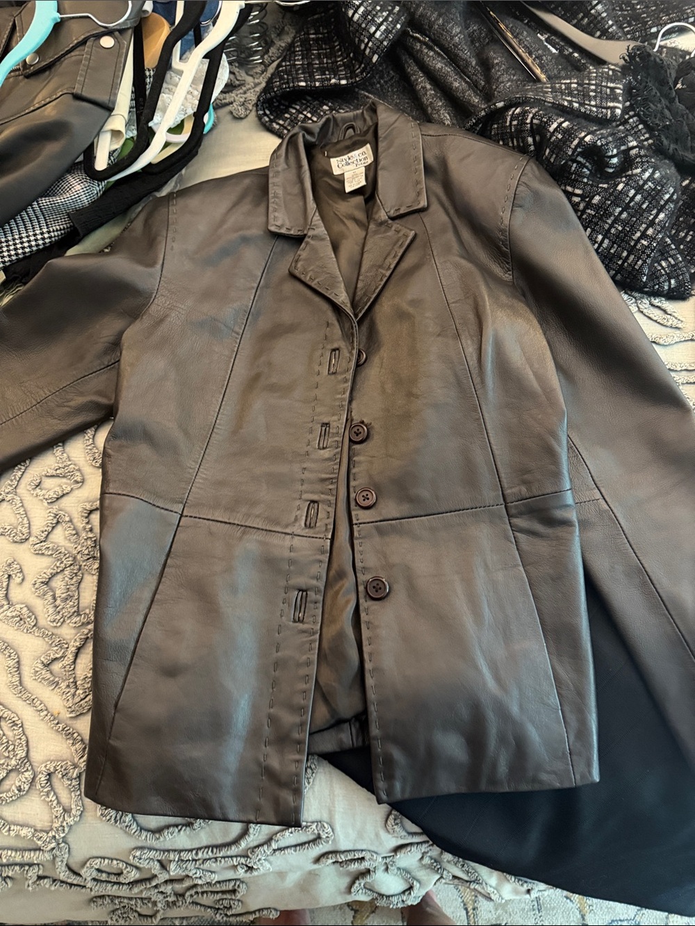 Coldwater Creek Women's Black Leather Button-Front Jacket